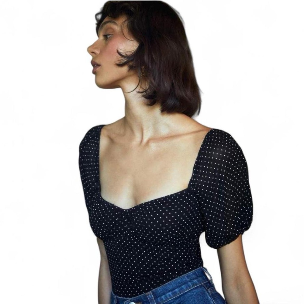 Reformation Berry Top Black Polka Dot Blouse EUC